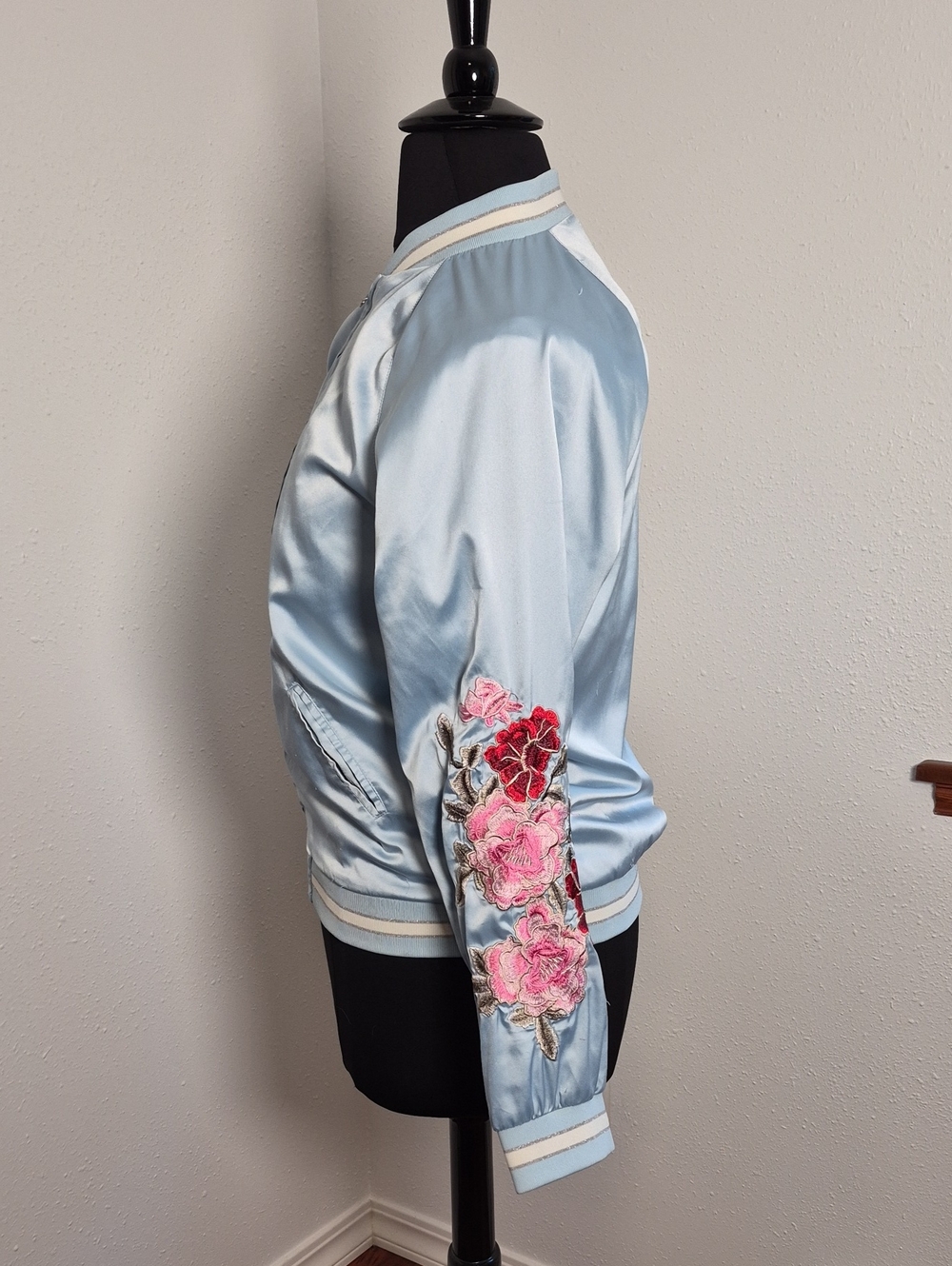 Forever 21 Sateen Embellished Track Jacket Blue Large
